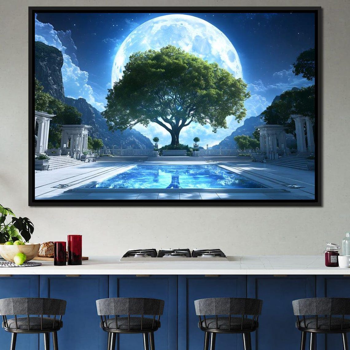 Moonlit Tree Sanctuary With Reflecting Pool Night Sky Poster - Image 3