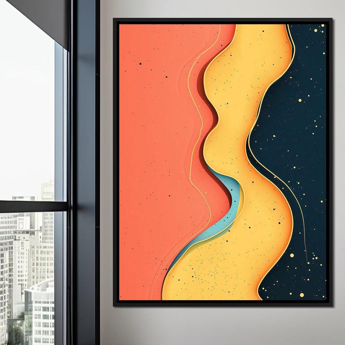Modern Abstract Flowing Coral Gold Navy Elegant Contemporary Poster
