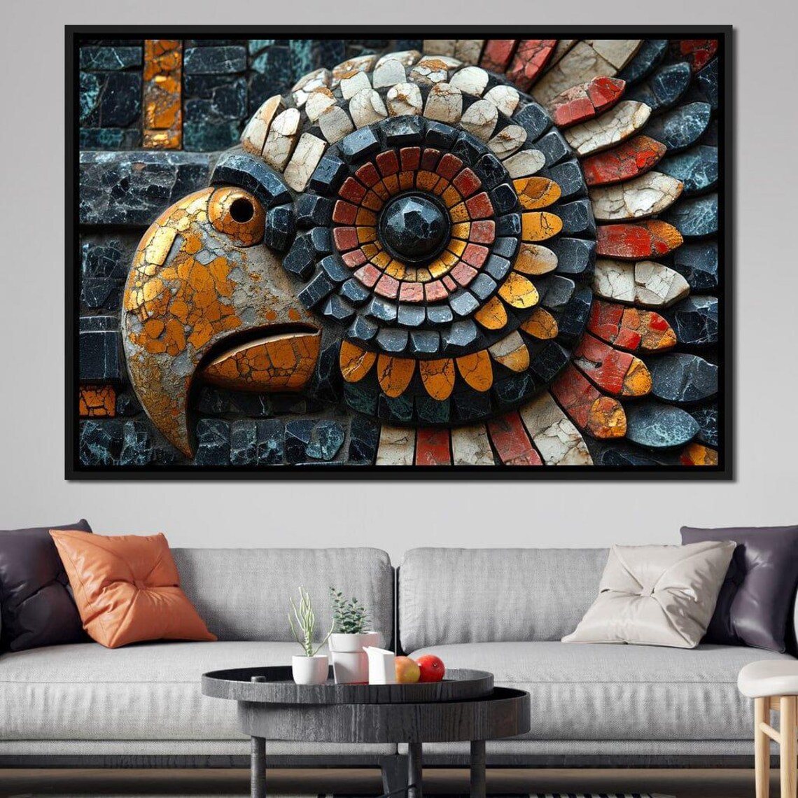 Mosaic Serpent Head Aztec Inspired Stone Tile Geometric Art Print - Image 4
