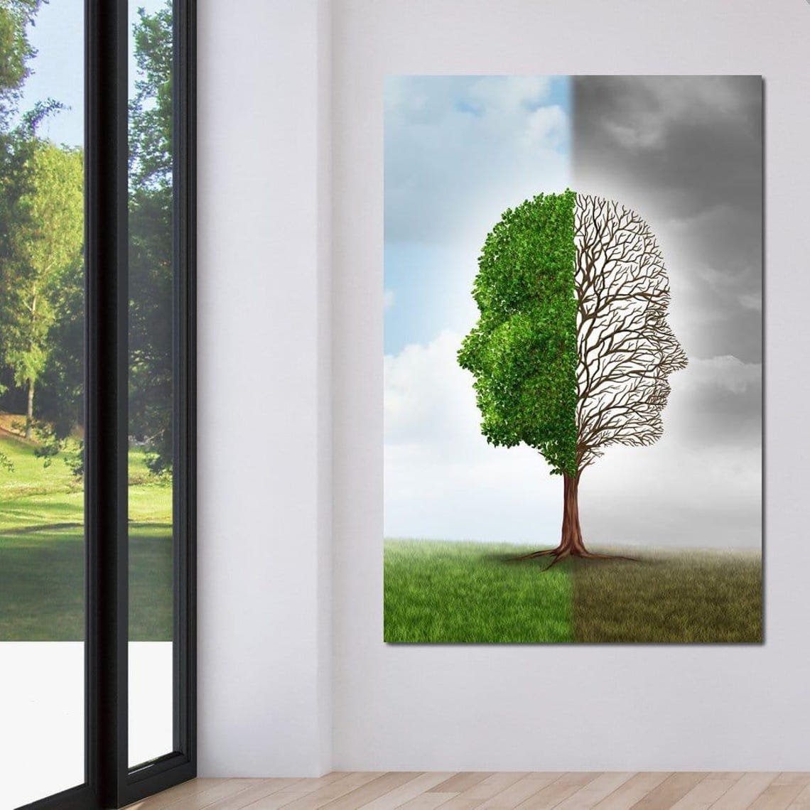 Tree Of Life Human Head Silhouette Half Green Half Bare Concept Poster - Image 3