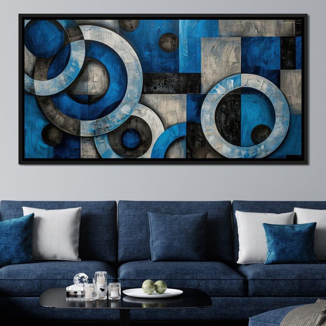 Blue Black Grey Overlapping Circle Rings Multi Panel Geometric Wall Art Print - Image 4