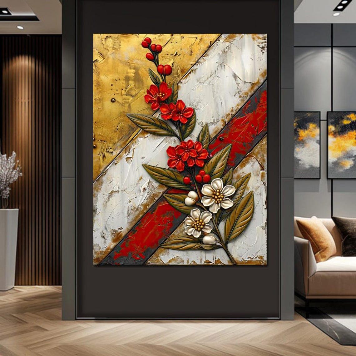 Golden Flora Harmony - Floral Art - Image 2