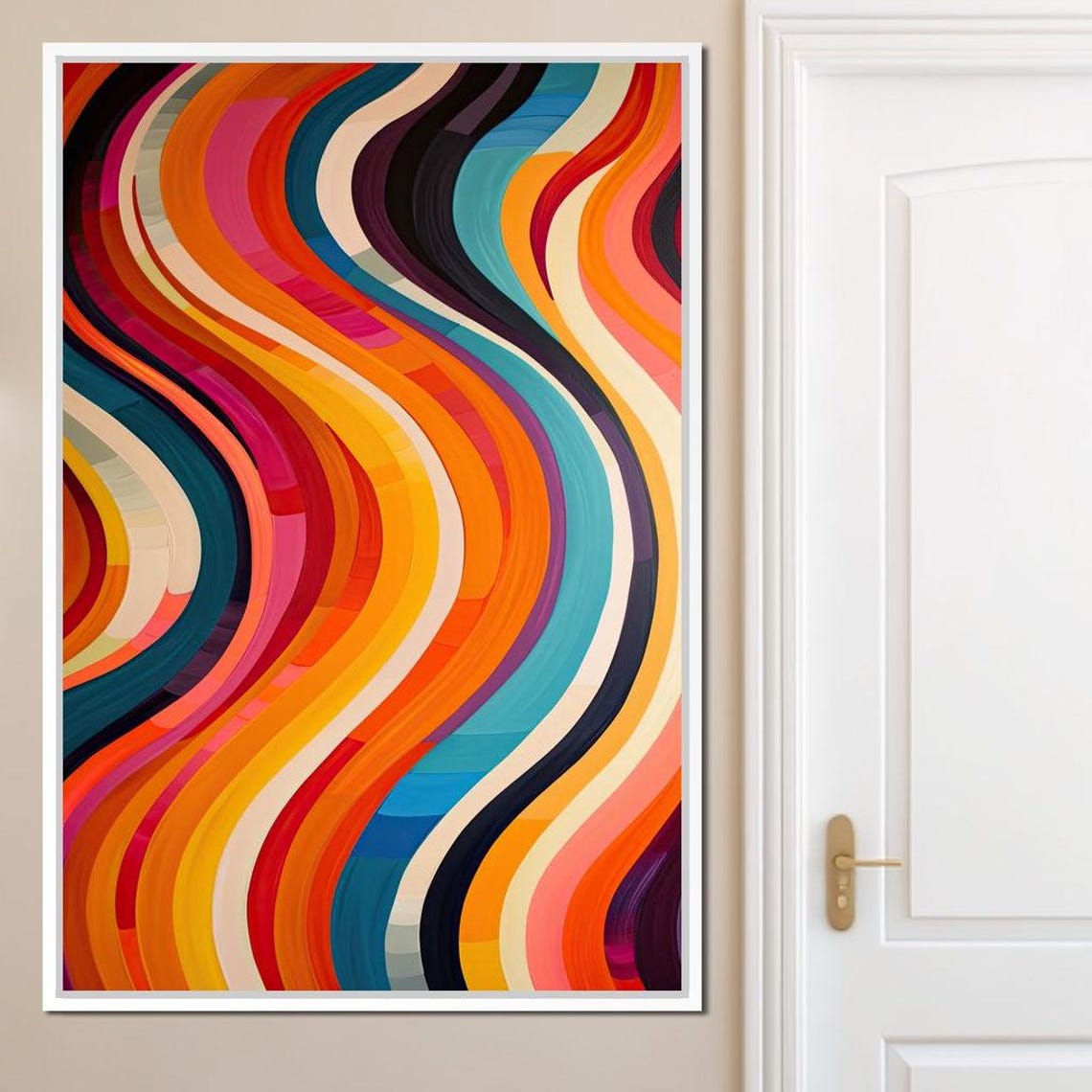 Retro Rainbow Waves Colorful Curvy Stripe Modern Abstract Art Poster