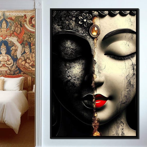 Duality Of Tranquil Visages Buddha Wall Decor Zen Art Yin Yang Home Decor Serenity Painting Inner Peace By Nichecanvas