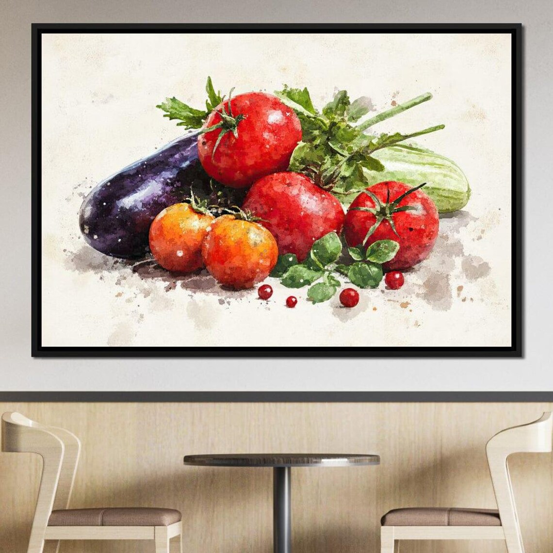 Watercolor Garden Vegetables Eggplant Tomato Zucchini Kitchen Poster