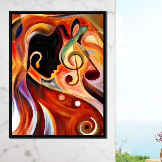 Fiery Abstract Treble Clef Musical Portrait Vibrant Colorful Music Wall Art
