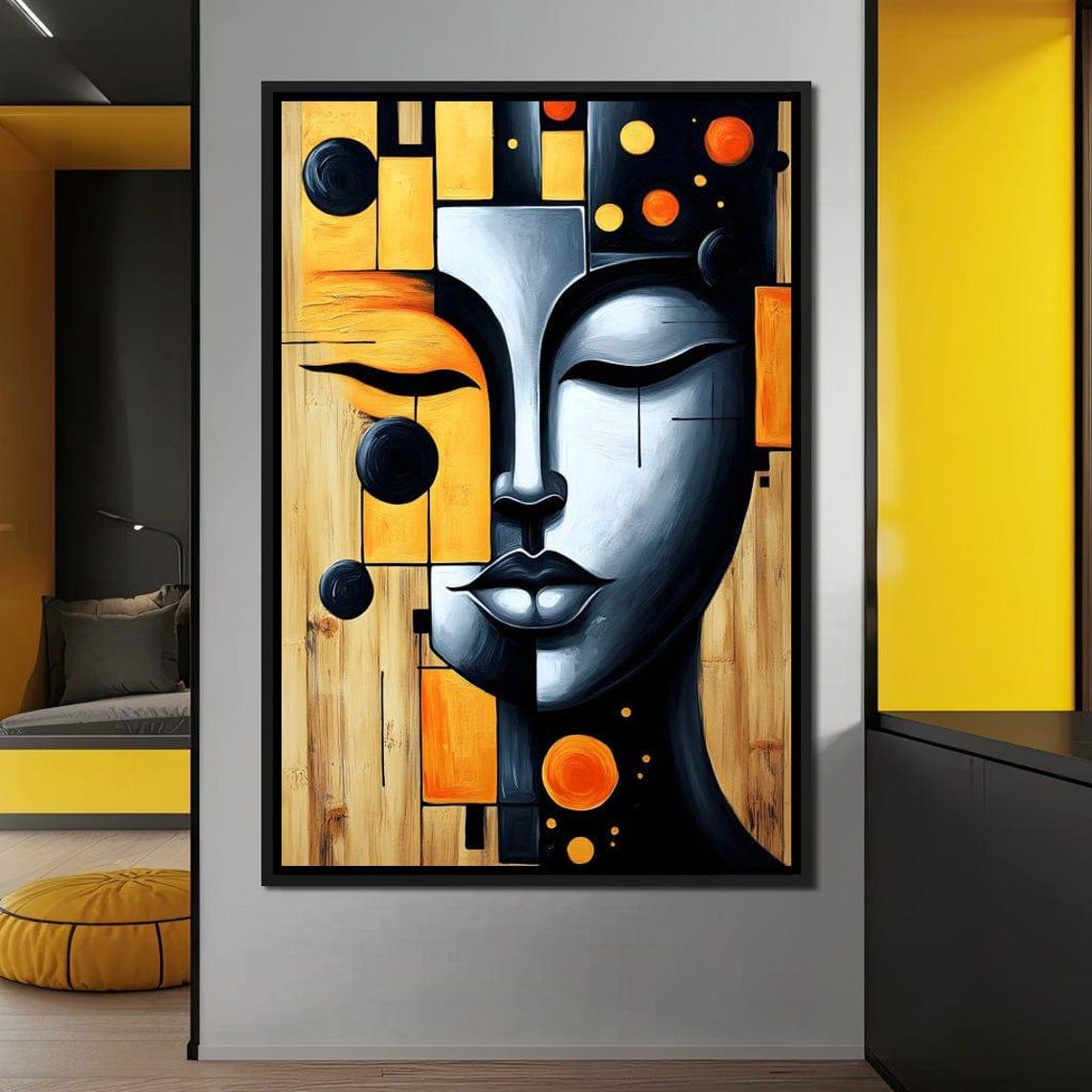 Abstract Golden Face In A Bold Cubist Geometric Style Poster