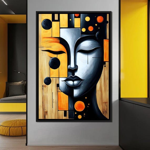 Solar Radiance Reflection Buddha Abstract Art Modern Home Decor Zen Spiritual Painting Black Gold Wall By Nichecanvas