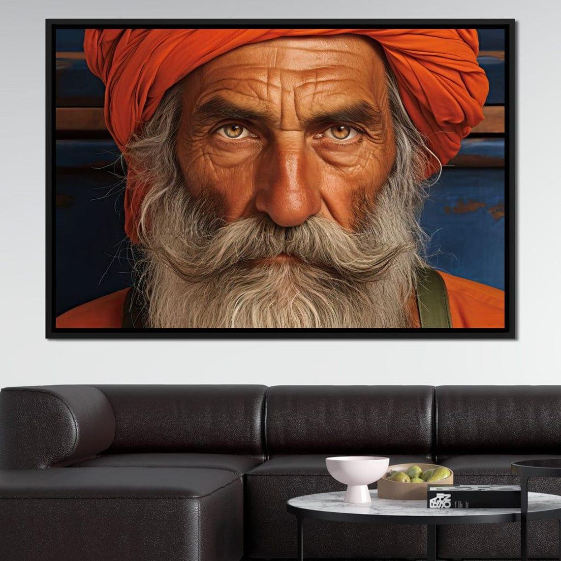 Elder Sikh Man Orange Turban Cultural Portrait Wall Art Print - Image 2