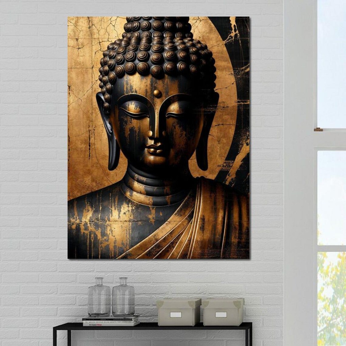 Golden Buddha Serene Portrait Black And Gold Zen Meditation Peaceful Wall Poster - Image 3