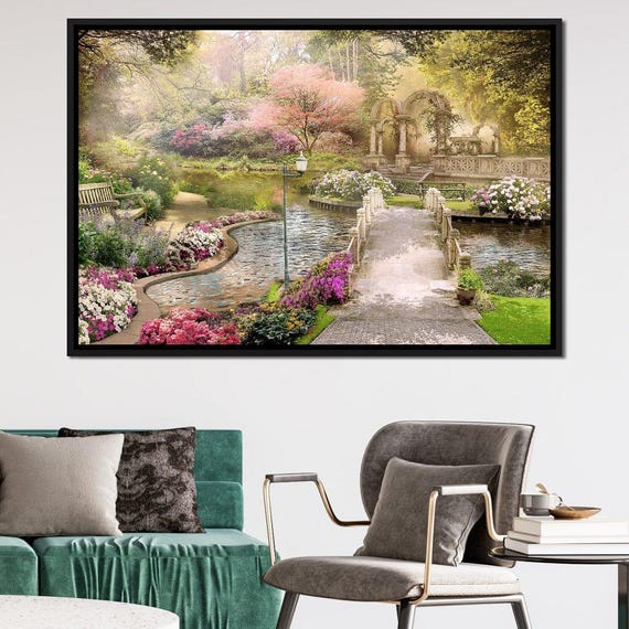 Pond Bridge Garden Bridge Beautiful Garden Nature Landscape Springtime Vibe Home Decor Relaxing Atmosphere By Nichecanvas
