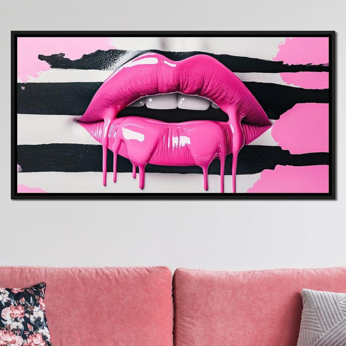 Hot Pink Dripping Lips Pop Art Bold Glamorous Modern Wall Art - Image 2