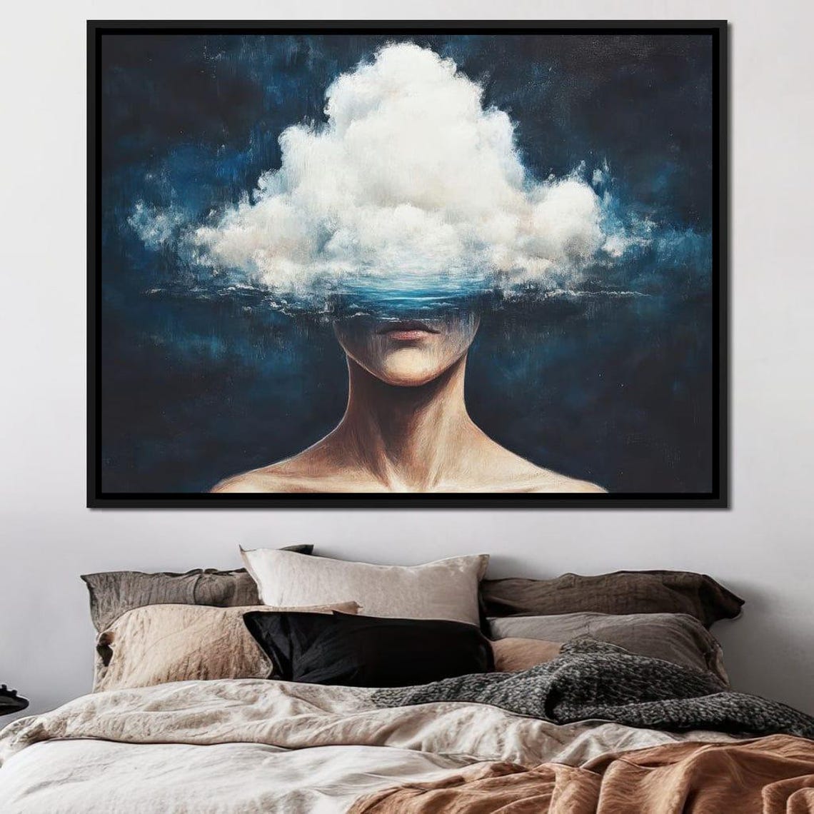 Woman With Cloud Head Emerging From Dark Blue Sea Surreal Art Poster - Image 3