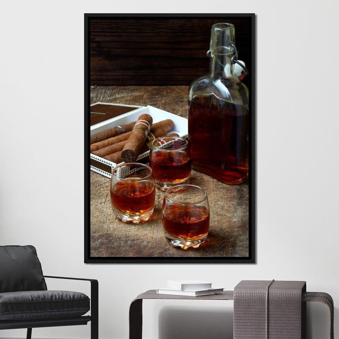Whiskey Decanter Cigars Rustic Bar Still Life Mens Lounge Wall Poster - Image 2