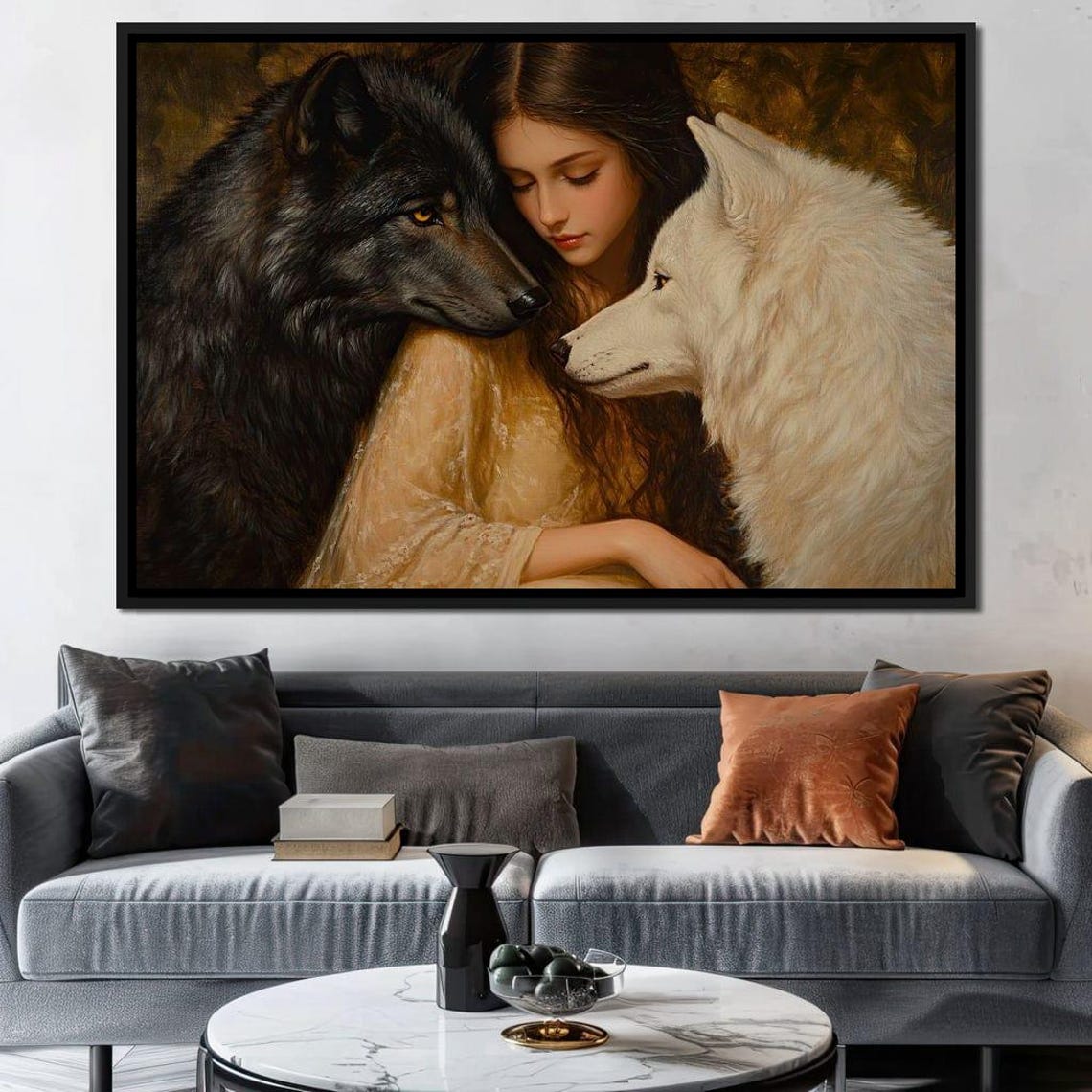 Harmony Of Trust And Companionship Mystic Wolf And Girl Nature Wall Art Wildlife Home Decor Emotional Beauty By Nichecanvas - Image 2
