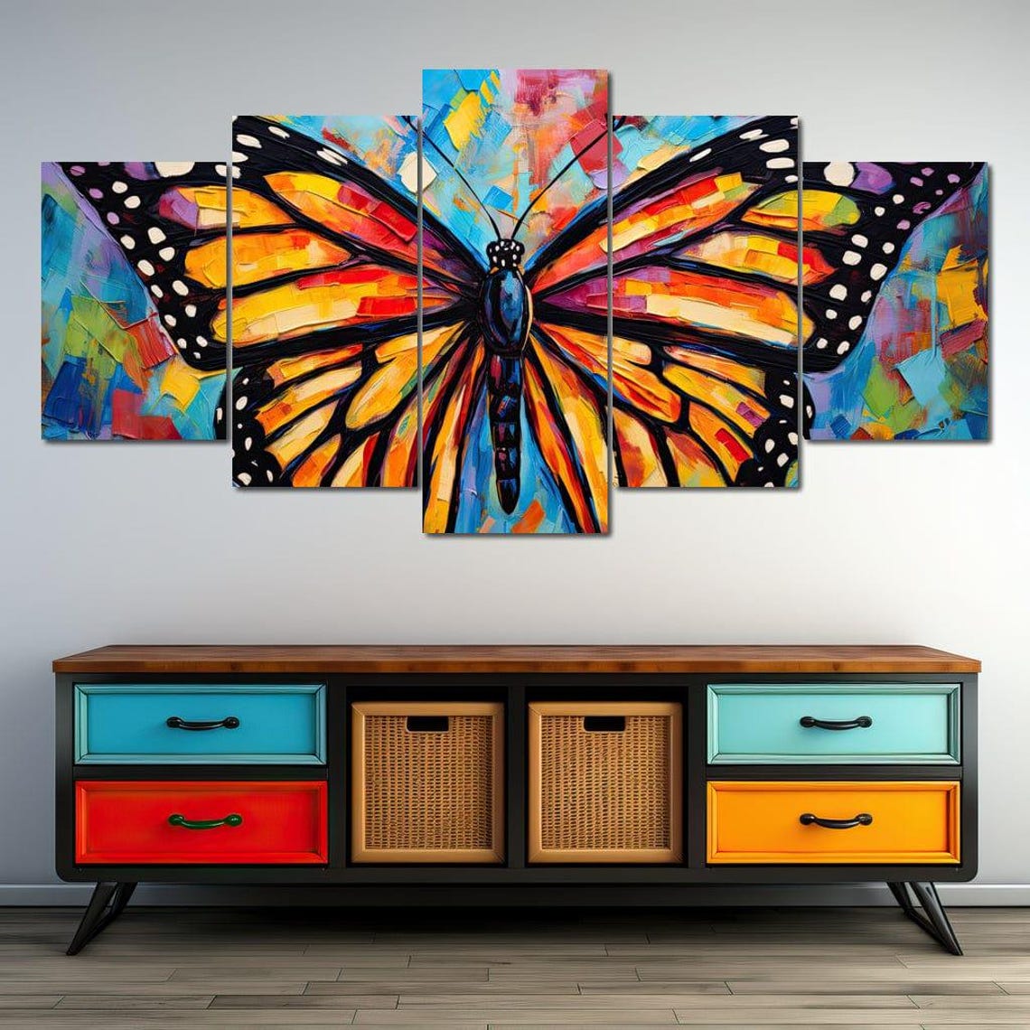 Vibrant Monarch Mosaic Colorful Butterfly Wall Art Bold Orange Home Decor Multi Panel Nature Inspired By Nichecanvas - Image 4