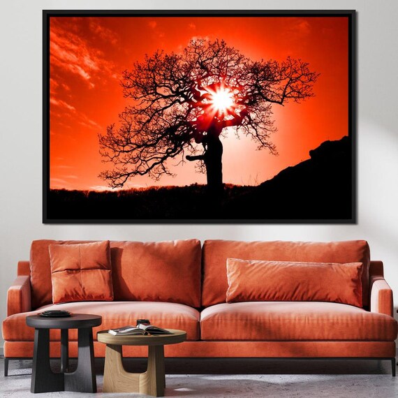Red Dusk Fiery Sky Art Sunset Wall Art Tree Silhouette Contemporary Nature Print Landscape Decor Home Art By Nichecanvas