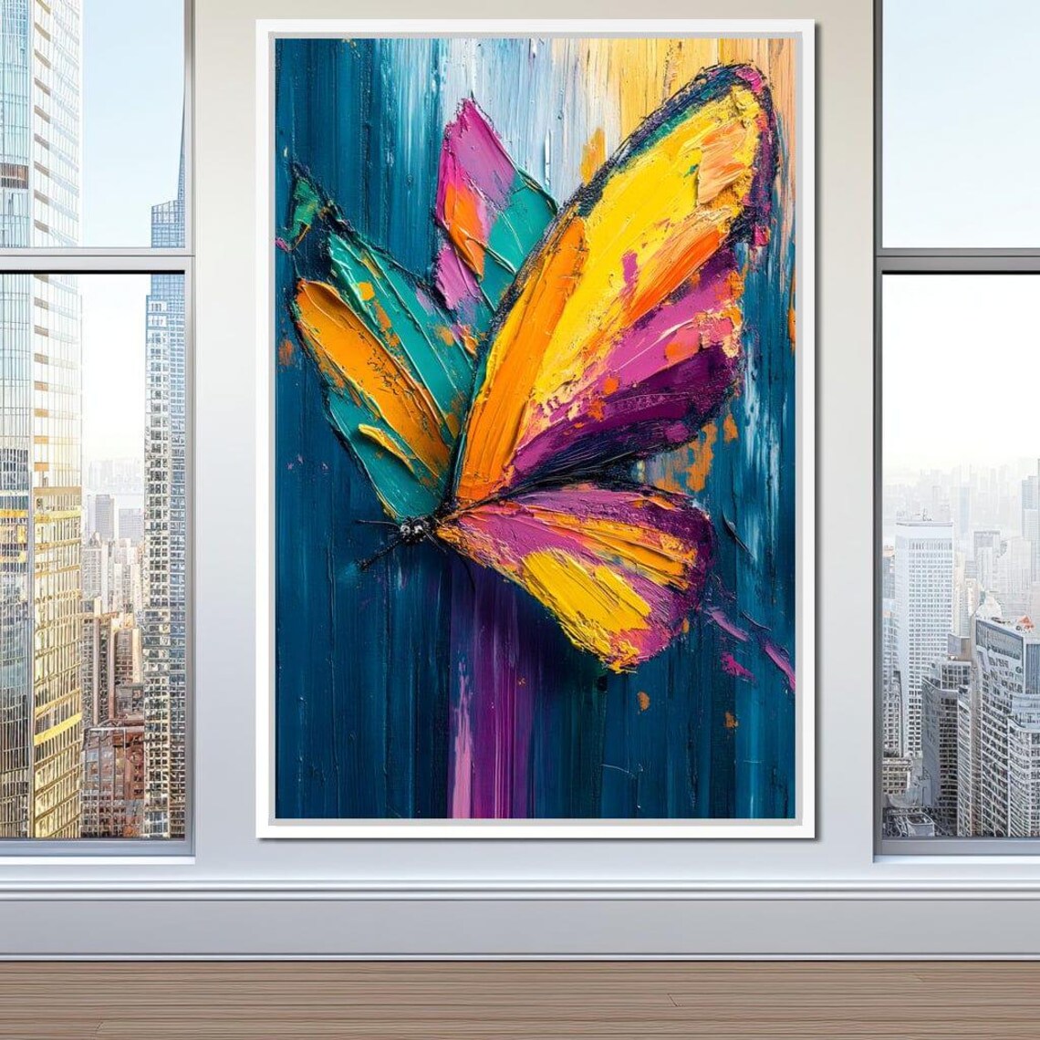 Colorful Butterfly Impasto Painting In Teal Pink Nature Poster - Image 2