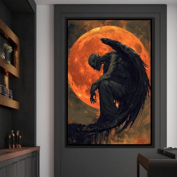 Lunar Requiem Of Plight Dark Fantasy Moon Art Gothic Home Decor Surreal Angelic Figure Night Sky Wall Art By Nichecanvas