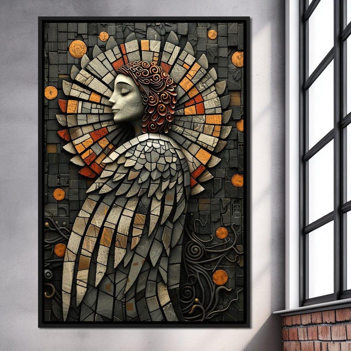 Mosaic Angel Gray Orange Wings Gothic Spiritual Dark Wall Art Poster - Image 4