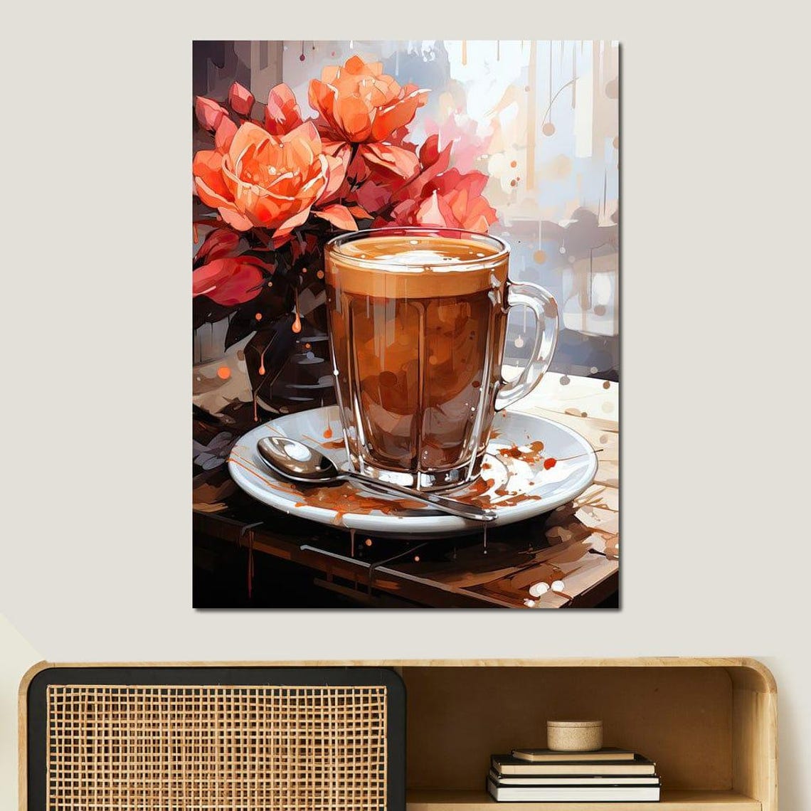 Fresh Coffee Cup Canvas Rustic Home Art Cozy Kitchen Decor Drink Illustration Warm Beverage Art Vertical Print By Nichecanvas - Image 2