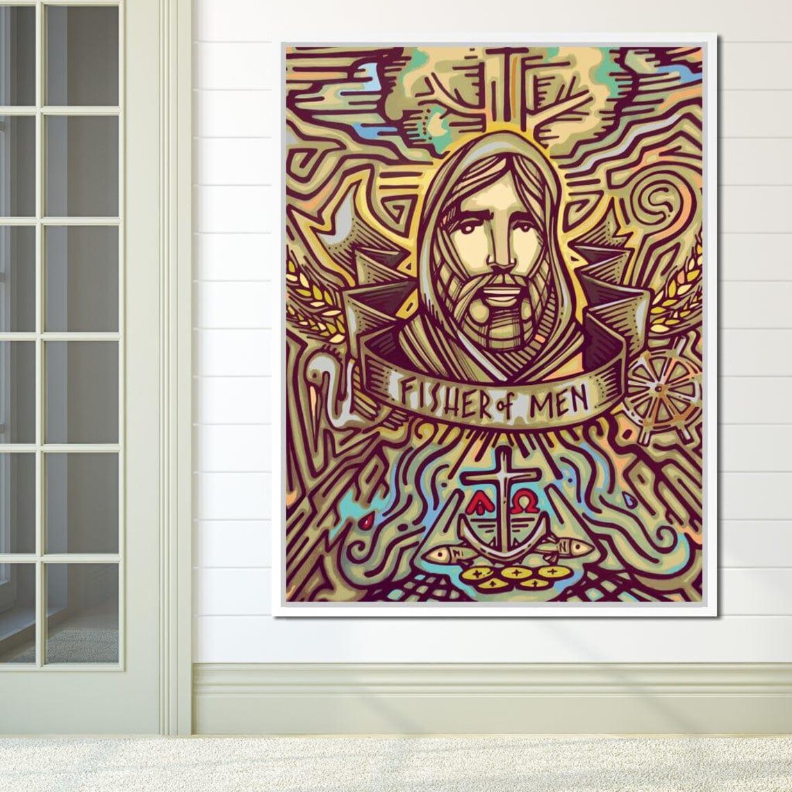 Fisher Of Men Jesus Illustrated Cross Anchor Faith Nautical Wall Art