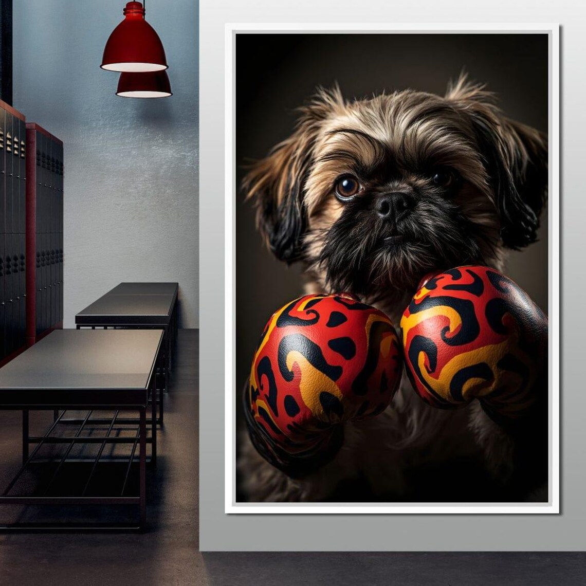 Boxer Puppy Wearing Red Flame Boxing Gloves Funny Pet Poster - Image 3
