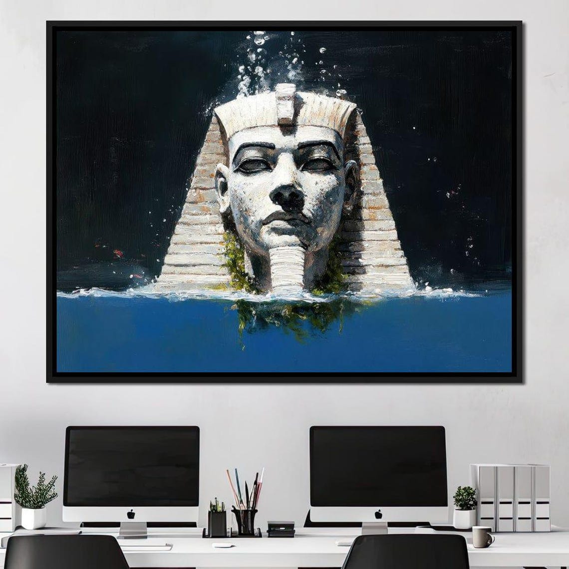White Egyptian Statue Rising From Deep Blue Ocean Waves Night Wall Art - Image 4