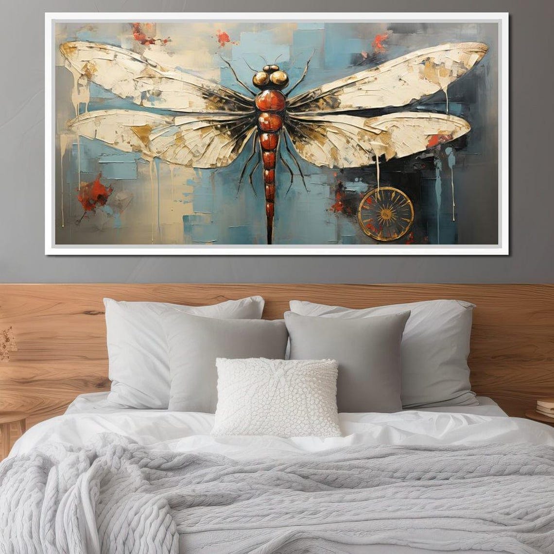 Golden Royal Geometric Dragonfly 04 Nature Inspired Art Modern Wall Art Rustic Style Home Decor By Nichecanvas - Image 2