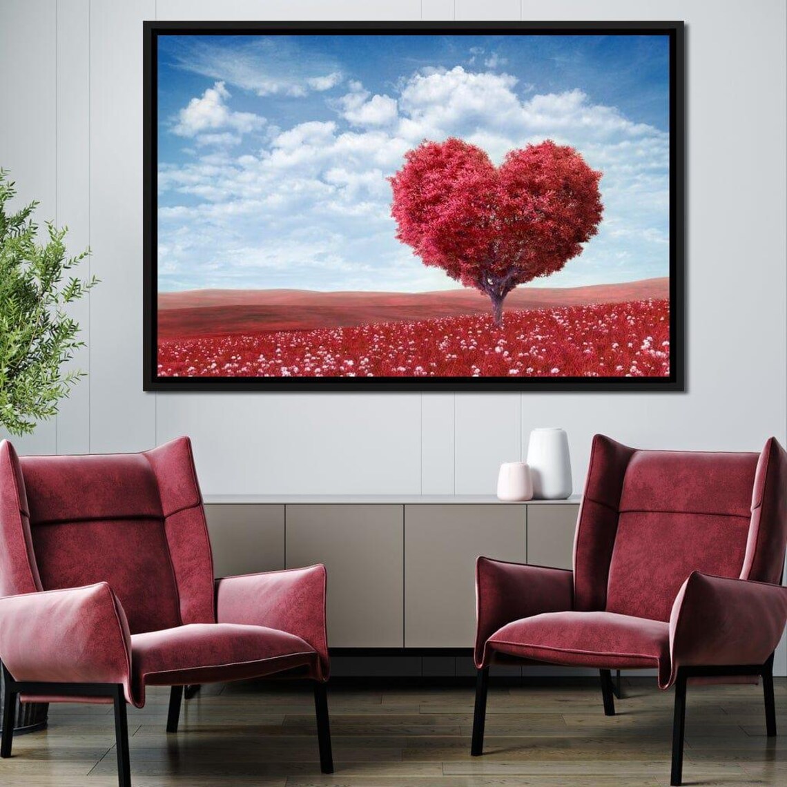 Fairytale Tree Whimsical Art Heart Tree Fantasy Wall Art Romantic Nature Decor Love Theme Landscape By Nichecanvas