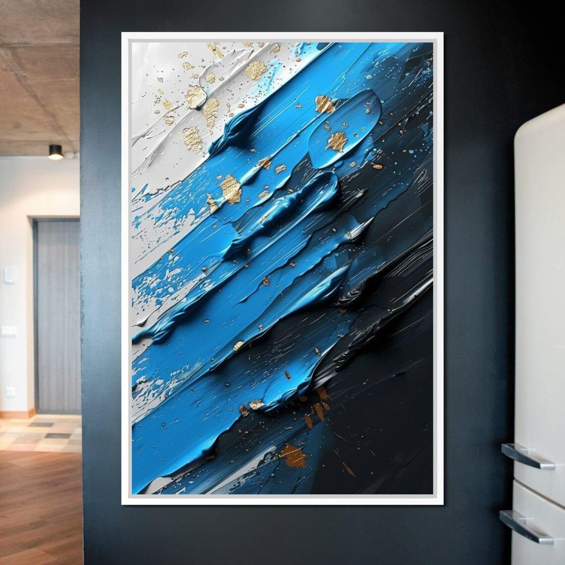 Sapphire Currents Goldleaf Flow, Modern Abstract Art - Image 4