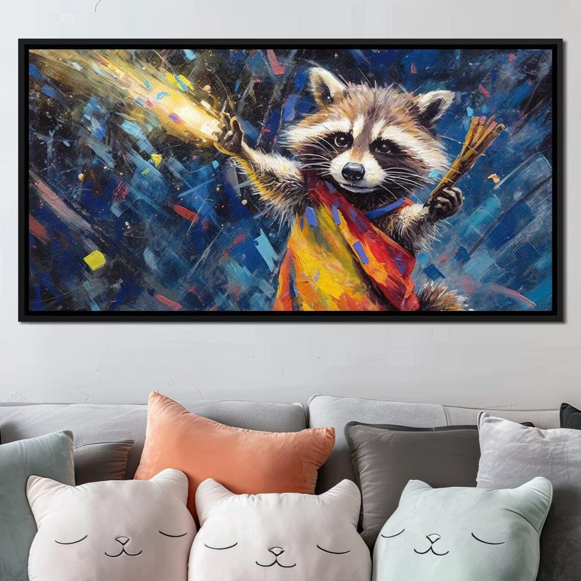 Raccoon Holding Sparklers Colorful Night Sky Whimsical Kids Room Poster - Image 3