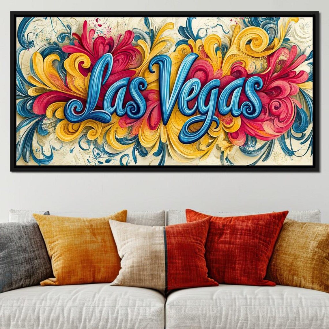 Las Vegas Blue Script Colorful Swirl Floral Typography City Art Poster - Image 4