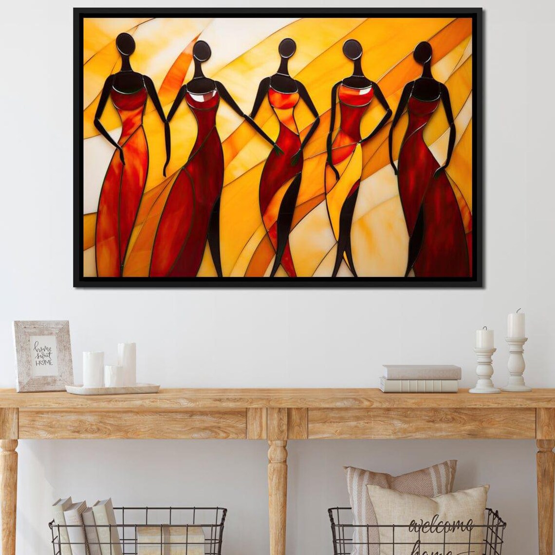 Sisterhood of Five Red Dresses Amber Silhouette Unity Wall Art