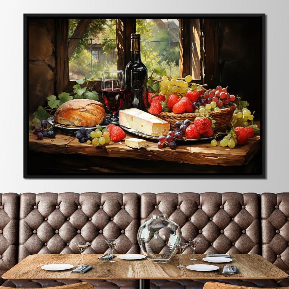 Rustic Wine Cheese Bread Still Life Harvest Fruit Feast Kitchen Wall Art