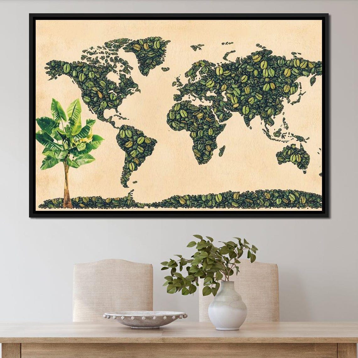 World Map Made Of Green Coffee Beans Rustic Kitchen Wall Art Poster - Image 4