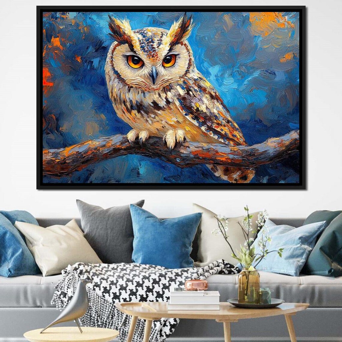 Horned Owl Blue Night Branch Orange Eyes Colorful Wildlife Bird Poster - Image 3