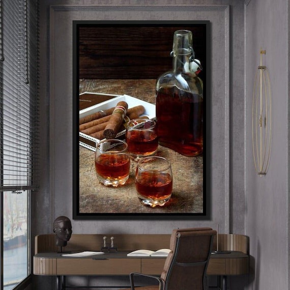 Whiskey Decanter Cigars Rustic Bar Still Life Mens Lounge Wall Poster