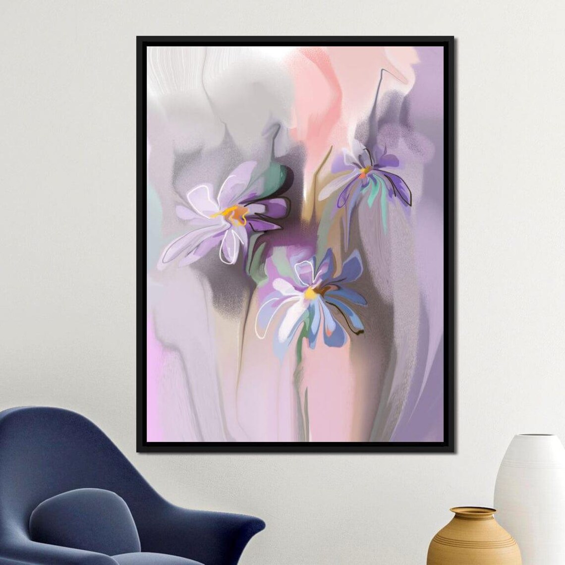 Purple Daisies Abstract Watercolor Soft Botanical Floral Art Print - Image 2