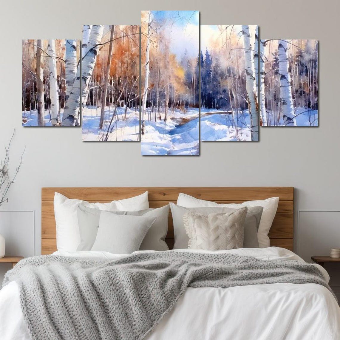 Snowy Birch Forest Winter Walk Watercolor Landscape Painting Art Print - Image 3
