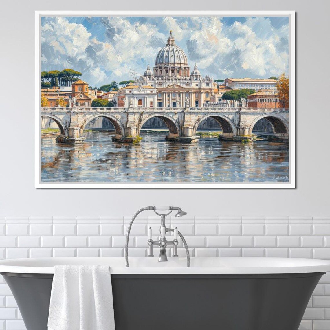 Rome St Peters Basilica Bridge Over Tiber Sunny Day Travel Poster