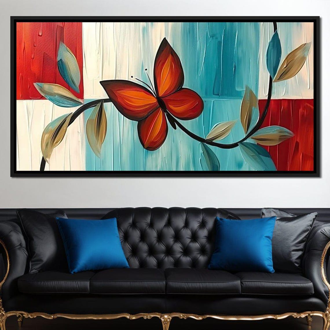 Orange Butterfly Five Panel Canvas Abstract Modern Wall Art Poster - Image 2