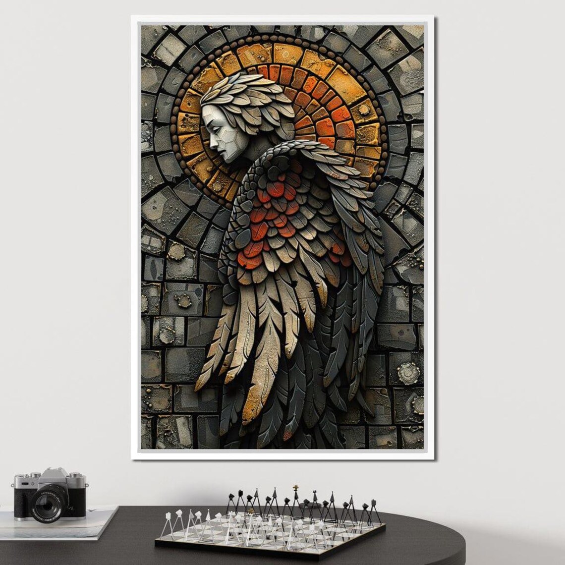 Guardian Angel Mosaic Stone Wings Orange Halo Spiritual Decor Wall Art - Image 2