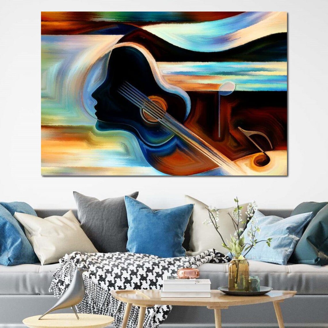 Musical Mind Guitar Silhouette Abstract Watercolor Psychedelic Art Poster - Image 2