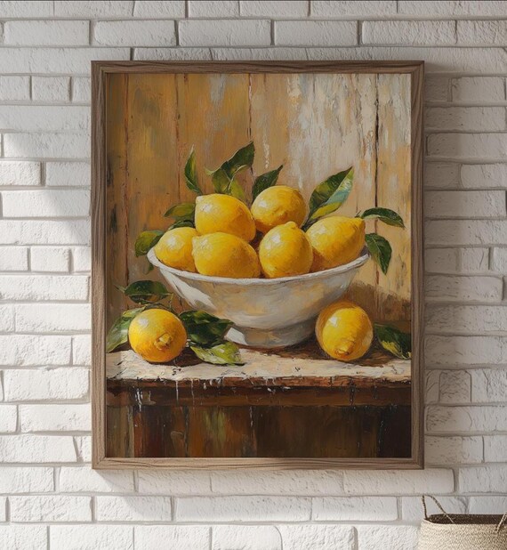 Fresh Lemons White Bowl Rustic Wood Sunlit Citrus Still Life Poster