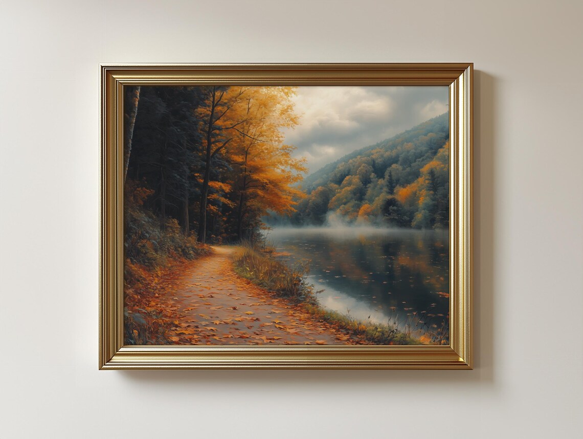Autumn River Landscape Print Serene Fall Nature Scene 441