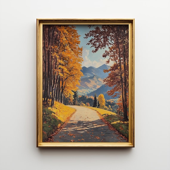 Autumn Country Road Mountain Vista Golden Fall Drive Art Poster