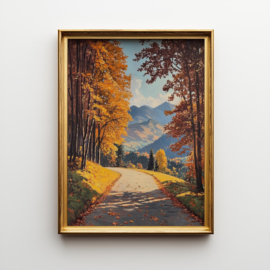 Autumn Country Road Mountain Vista Golden Fall Drive Art Poster