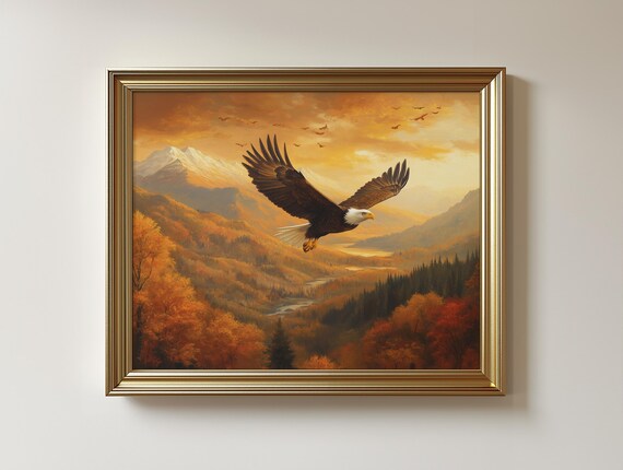Bald Eagle Autumn Mountain Landscape Art Print