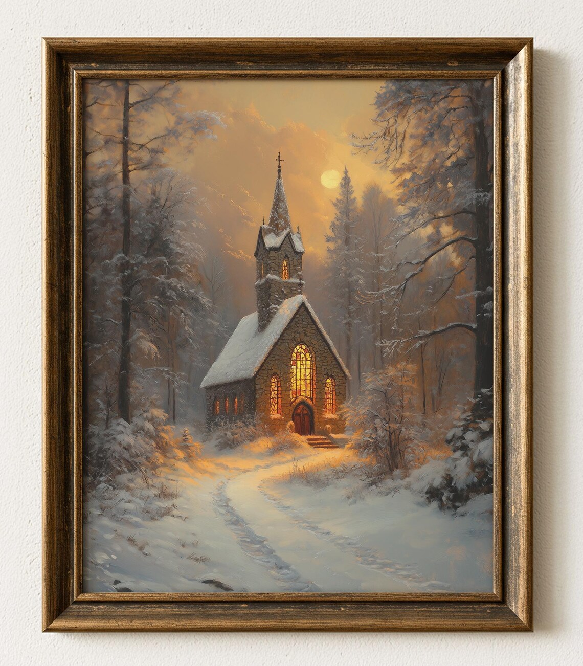 Winter Chapel In Snowy Forest, Rustic Christmas